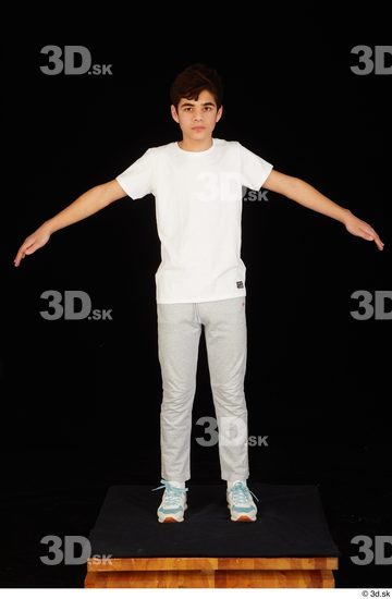 Whole Body Man White Sports Shirt T shirt Sweatsuit Slim Standing Studio photo references