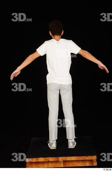 Whole Body Man White Sports Shirt T shirt Sweatsuit Slim Standing Studio photo references