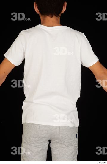 Upper Body Man White Sports Shirt T shirt Slim Studio photo references