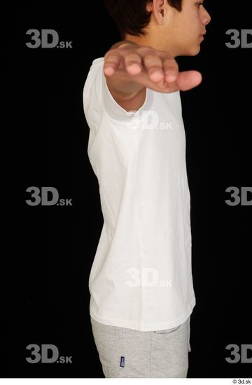 Upper Body Man White Sports Shirt T shirt Slim Studio photo references