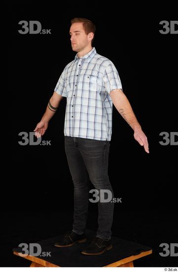 Whole Body Man White Casual Shoes Shirt Jeans Average Standing Studio photo references