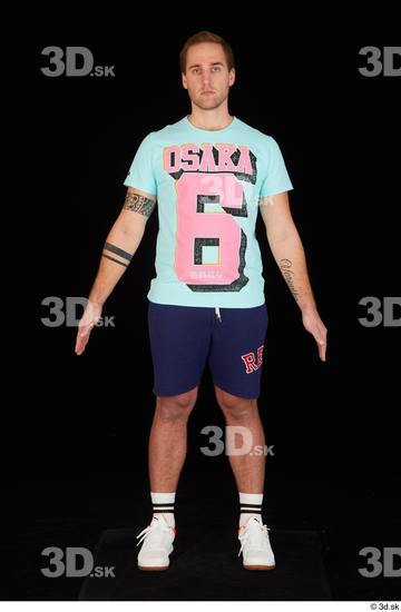 Whole Body Man White Sports Shoes Shirt T shirt Shorts Average Standing Studio photo references