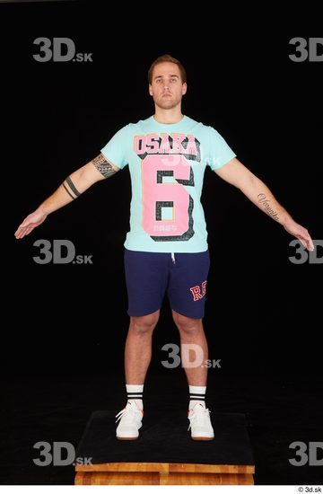 Whole Body Man White Sports Shoes Shirt T shirt Shorts Average Standing Studio photo references