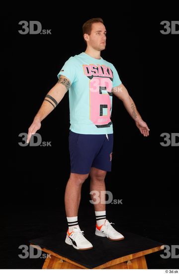 Whole Body Man White Sports Shoes Shirt T shirt Shorts Average Standing Studio photo references