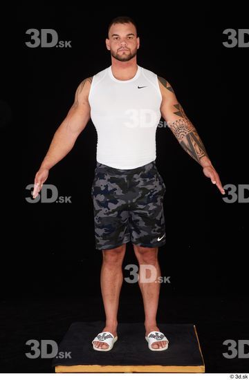 Whole Body Man White Sports Shorts Muscular Standing Top Studio photo references