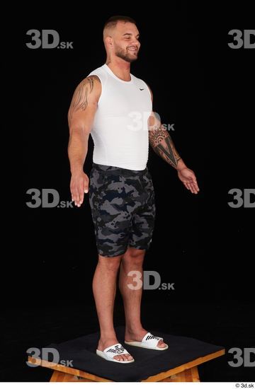 Whole Body Man White Sports Shorts Muscular Standing Top Studio photo references