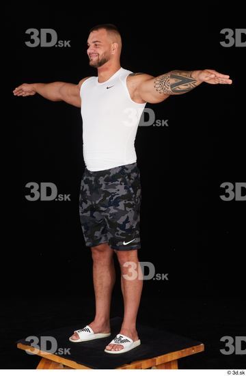 Whole Body Man T poses White Sports Shorts Muscular Standing Top Studio photo references