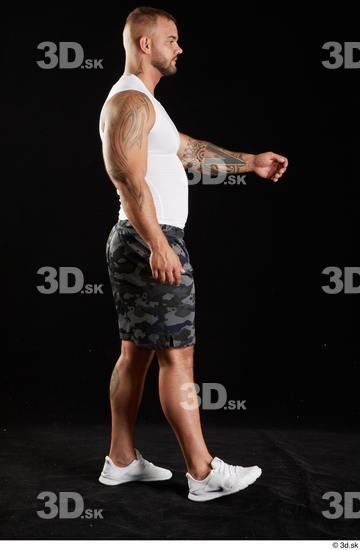 Whole Body Man White Sports Shorts Muscular Walking Top Studio photo references