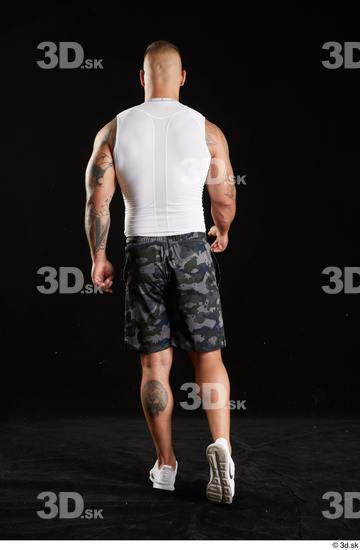 Whole Body Back Man White Sports Shorts Muscular Walking Top Studio photo references