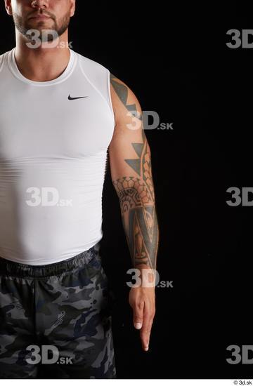 Arm Man White Sports Muscular Top Studio photo references