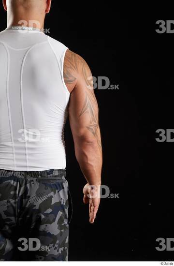 Arm Back Man White Sports Muscular Top Studio photo references