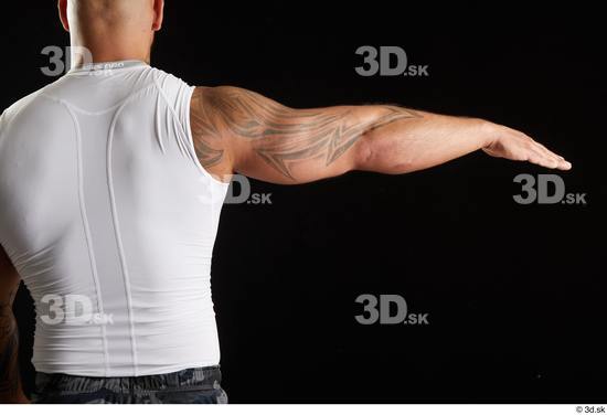 Arm Back Man White Sports Muscular Top Studio photo references