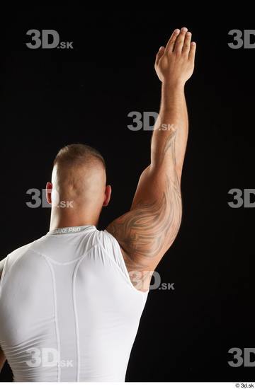 Arm Back Man White Sports Muscular Top Studio photo references