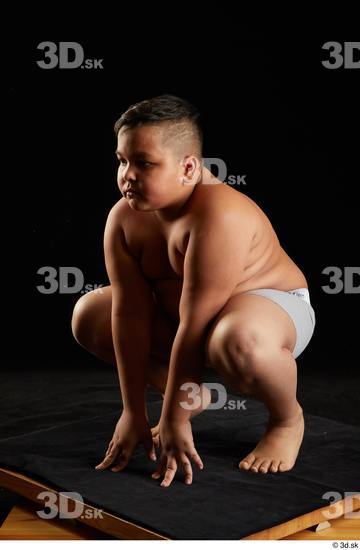 Whole Body Man White Underwear Overweight Kneeling Studio photo references