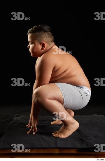 Whole Body Man White Underwear Overweight Kneeling Studio photo references