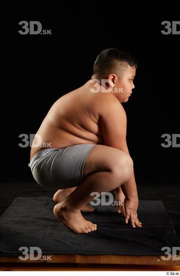 Whole Body Man White Underwear Overweight Kneeling Studio photo references