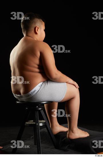 Whole Body Man White Underwear Overweight Sitting Studio photo references