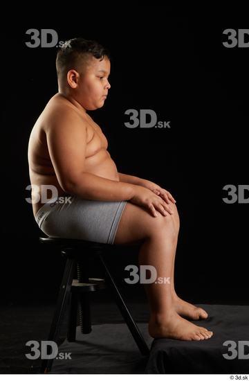 Whole Body Man White Underwear Overweight Sitting Studio photo references