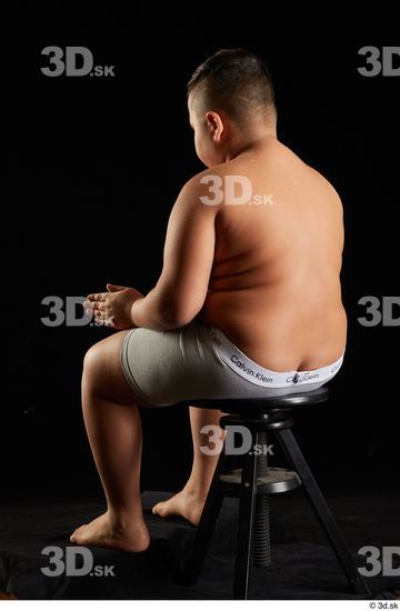 Whole Body Man White Underwear Overweight Sitting Studio photo references