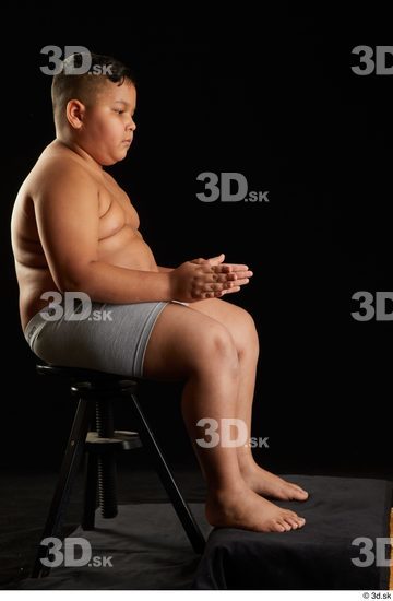 Whole Body Man White Underwear Overweight Sitting Studio photo references