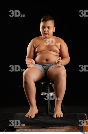 Whole Body Man White Underwear Overweight Sitting Studio photo references