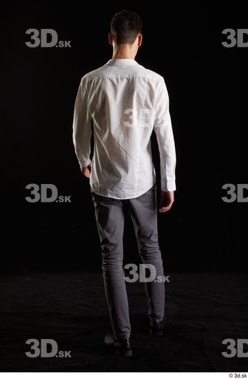 Whole Body Back Man White Shoes Shirt Trousers Slim Walking Studio photo references