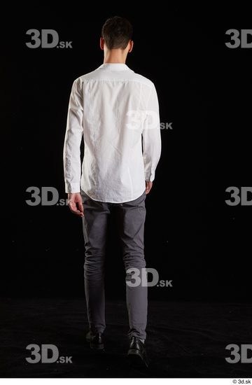 Whole Body Back Man White Shoes Shirt Trousers Slim Walking Studio photo references