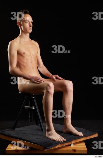 Whole Body Man White Nude Slim Sitting Studio photo references