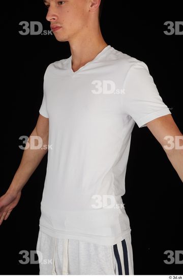 Upper Body Man White Sports Shirt Slim Studio photo references