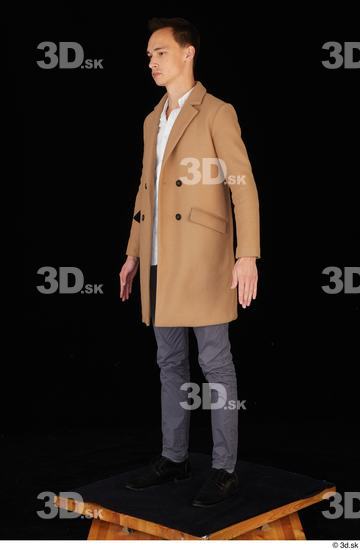 Whole Body Man White Shoes Trousers Coat Slim Standing Studio photo references