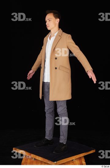 Whole Body Man White Shoes Trousers Coat Slim Standing Studio photo references