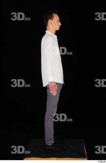 Whole Body Man White Shoes Shirt Trousers Slim Standing Studio photo references