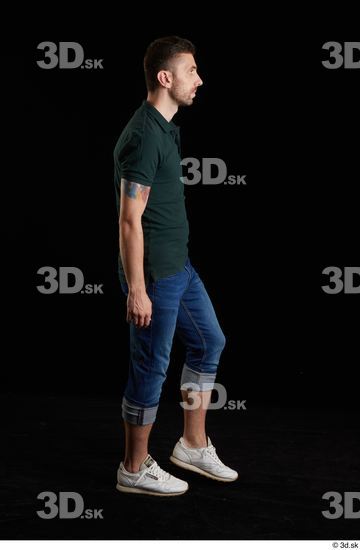Whole Body Man White Casual Shirt Jeans Slim Walking Studio photo references