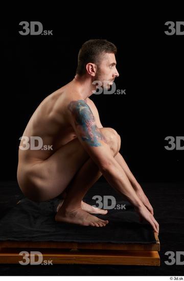 Whole Body Man White Nude Slim Kneeling Studio photo references