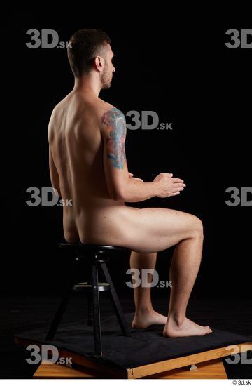 Whole Body Man White Nude Slim Sitting Studio photo references