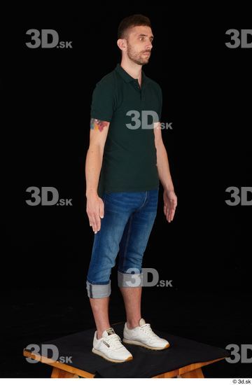 Whole Body Man White Casual Shirt Jeans Slim Standing Studio photo references