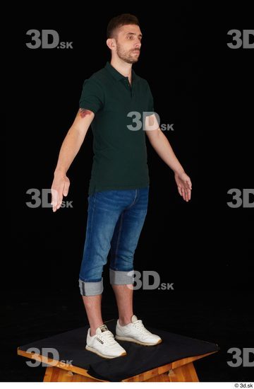 Whole Body Man White Casual Shirt Jeans Slim Standing Studio photo references