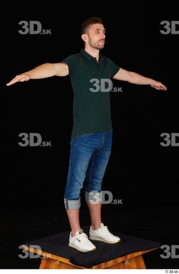 Whole Body Man T poses White Casual Shirt Jeans Slim Standing Studio photo references