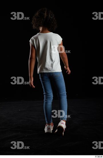 Whole Body Back Woman Casual Shirt Jeans Slim Walking Studio photo references
