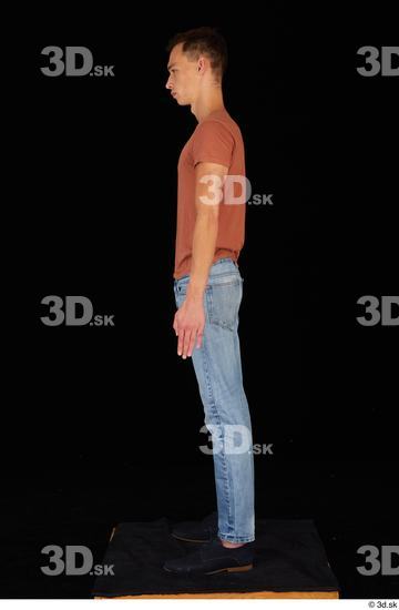 Whole Body Man Casual Shoes Shirt Jeans Slim Standing Studio photo references