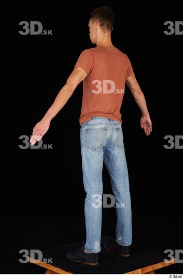 Whole Body Man Casual Shoes Shirt Jeans Slim Standing Studio photo references