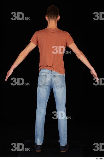 Whole Body Man Casual Shoes Shirt Jeans Slim Standing Studio photo references