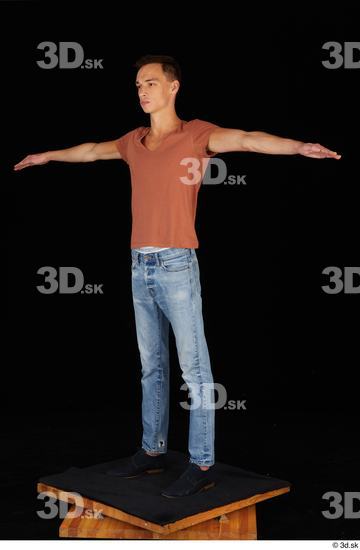 Whole Body Man T poses Casual Shoes Shirt Jeans Slim Standing Studio photo references