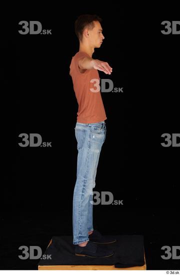 Whole Body Man T poses Casual Shoes Shirt Jeans Slim Standing Studio photo references