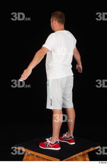 Whole Body Man White Sports Shirt Shorts Chubby Standing Studio photo references