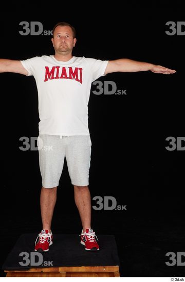 Whole Body Man T poses White Sports Shirt Shorts Chubby Standing Studio photo references