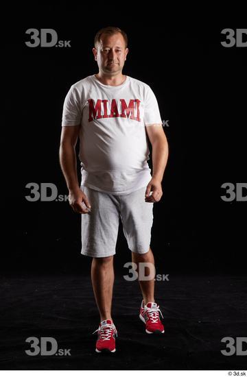 Whole Body Man White Sports Shirt Shorts Chubby Studio photo references