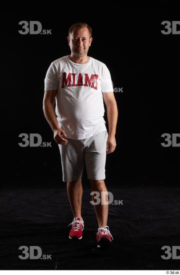 Whole Body Man White Sports Shirt Shorts Chubby Studio photo references