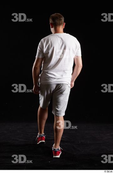 Whole Body Back Man White Sports Shirt Shorts Chubby Studio photo references