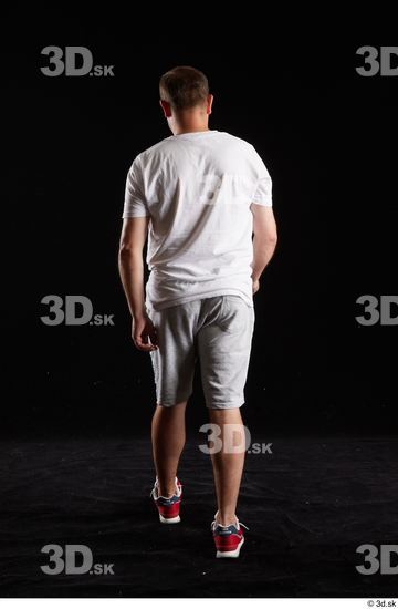 Whole Body Back Man White Sports Shirt Shorts Chubby Studio photo references